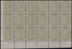 139485 1877 4D SAGE-GREEN PL.16 EXCEPTIONAL MINT MARGINAL BLOCK OF EIGHTEEN (SG153).
