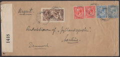 139500 1917 MAIL LONDON TO DENMARK WITH DE LA RUE 2/6 DEEP YELLOW-BROWN (SG405) AND KGV 1D X TWO  AND 2½D X TWO.