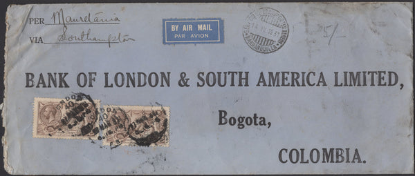 139501 1931 'SCADTA' MAIL LONDON TO COLOMBIA WITH 2/6 SEAHORSE (SG415) X 2.
