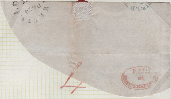 139502 1839 PIECE WITH SMALL PART STRIKE OF THE UNIQUE UNIFORM FOURPENNY POST '4' HAND STAMP.