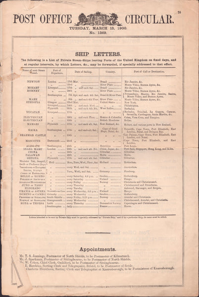 139506 'POST OFFICE CIRCULAR' DATED MARCH 13 1900.