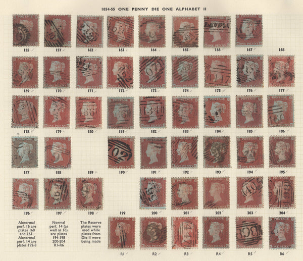 139517 STUDY OF 1854 DIE 1 1D S.C.16 (SG17) FROM PLATES 155 TO RESERVE 6 (48 STAMPS) ALL LETTERED 'MG'.