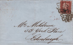 139519 1843 MAIL LONDON TO EDINBURGH WITH 1D (SG8) CANCELLED TWO STRIKES LONDON NO. '11' IN MALTESE CROSS (SPEC B1uk).
