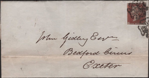 139521 1843 WRAPPER LONDON TO EXETER WITH 1D (SG8) DOUBLE STRIKE OF MALTESE CROSS.