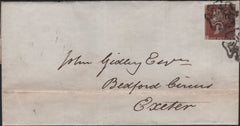 139521 1843 WRAPPER LONDON TO EXETER WITH 1D (SG8) DOUBLE STRIKE OF MALTESE CROSS.