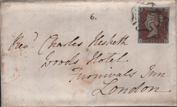 139522 1842 COVERS (2) FROM SOUTHPORT TO LONDON WITH 1D (SG8) BOTH CANCELLED DOUBLE STRIKE SOUTHPORT MALTESE CROSS.