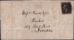 139535 1841 FINE PRINTED LETTER 'CROMFORD CANAL COMPANY', NOTTINGHAM TO LONDON WITH 1D GREY-BLACK PL.8 (SG3).