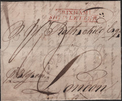 139541 1828 LETTER, RE-BACKED, FROM RIO TO LONDON WITH 'BRIXHAM/SHIP LETTER' HAND STAMP (ROB S.4).