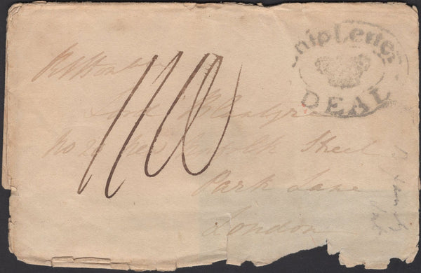 139546 1813 PART WRAPPER TO LONDON WITH 'Ship Letter/CROWN/DEAL' HAND STAMP (ROB S.7).