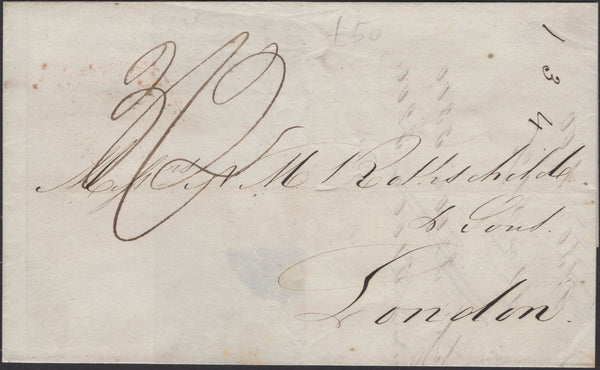 139547 1837 MAIL TO LONDON WITH 'SHIP LETTER/KINGSBRIDGE' HAND STAMP (ROB S.2).