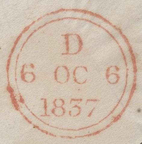 139547 1837 MAIL TO LONDON WITH 'SHIP LETTER/KINGSBRIDGE' HAND STAMP (ROB S.2).