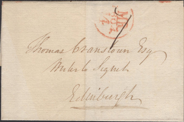 139549 1804 MAIL JEDBURGH TO EDINBURGH WITH 'JEDBURGH' STRAIGHT LINE HAND STAMP.