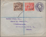 139555 1924 REGISTERED MAIL LEITH TO DENMARK WITH KGV 3D EMBOSSED ENVELOPE UPRATED WITH 1D AND 1½D WEMBLEY ISSUES (SG430/431).