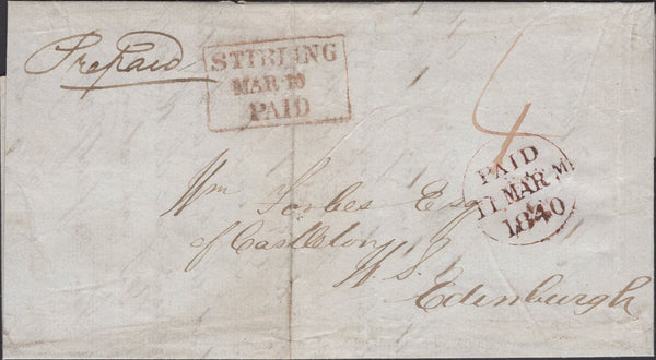 139564 1840 PREPAID MAIL STIRLING TO EDINBURGH.