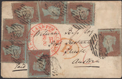 139567 1854 MAIL LONDON TO TRIESTE WITH 1D (SG17) X 7, UNFORTUNATELY ONE MISSING.