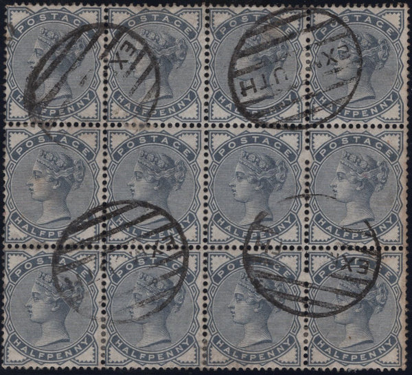 139594 1883 ½D SLATE BLUE (SG187) GOOD USED BLOCK OF TWELVE.