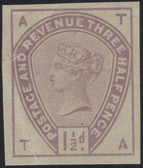 139599 1884 1½D LILAC (SG188) IMPERFORATE COLOUR TRIAL IN LILAC ON GREY PAPER.