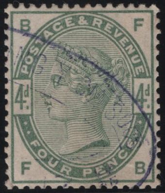 139606 1884 4D DULL GREEN (SG192) FINE USED WITH BLUE CANCELLATION.