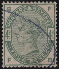 139606 1884 4D DULL GREEN (SG192) FINE USED WITH BLUE CANCELLATION.