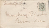 139611 1886 MAIL LONDON TO BERMUDA WITH 4D DULL GREEN (SG192) WITH CDS CANCELLATION.