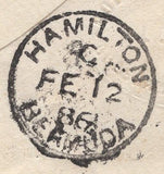139611 1886 MAIL LONDON TO BERMUDA WITH 4D DULL GREEN (SG192) WITH CDS CANCELLATION.