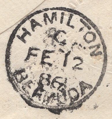 139611 1886 MAIL LONDON TO BERMUDA WITH 4D DULL GREEN (SG192) WITH CDS CANCELLATION.