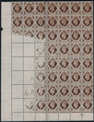 139620 1937 1S BISTRE-BROWN (SG475) MINT BLOCK OF 56 WITH 24 STAMPS AFFECTED BY DRY PRINT.