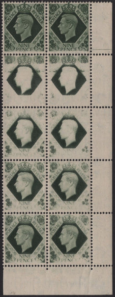 139621 1939 9D DEEP OLIVE-GREEN (SG473) MINT BLOCK OF TEN WITH SUPERB DRY PRINT.