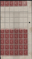 139622 1942 1½D PALE RED-BROWN (SG487) MINT BLOCK OF 60 WITH MAJOR PRINTING FLAW LEAVING 18 STAMPS TOTALLY BLANK.