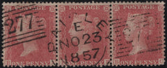 139625 1857 DIE 2 1D PL.47 USED STRIP OF THREE  ROSE SAVOY STREET PRINTING (SPEC C9A(2).
