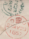 139632 1857 MAIL BELFAST TO ISLE OF WIGHT WITH DIE 2 1D PL.34 SAVOY STREET PRINTING (SPEC C9A(2) WITH 'BELFAST/62' IRISH TYPE SPOON (RA12).