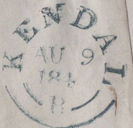 139654 1842 MAIL KENDAL, WESTMORLAND TO KIRBY LONSDALE WITH KENDAL MALTESE CROSS SHOWING BREAK IN OUTER LOOP.
