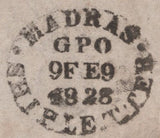 139659 1828 MAIL MADRAS TO LONDON WITH 'INDIA LETTER/COWES' HAND STAMP (ROB In.2).
