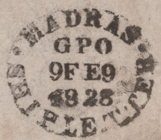139659 1828 MAIL MADRAS TO LONDON WITH 'INDIA LETTER/COWES' HAND STAMP (ROB In.2).