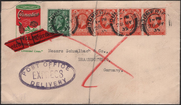 139660 1935 ADVERTISING EXPRESS MAIL DUMFRIES TO GERMANY.