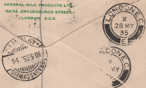 139660 1935 ADVERTISING EXPRESS MAIL DUMFRIES TO GERMANY.