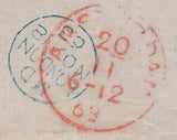 139661 1863 THREE COLOUR COMBINATION LONDON TO AMSTERDAM WITH 1D (SG40), 2D (SG45) AND 6D (SG84).