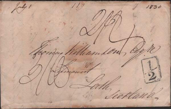 139665 1830 MAIL INDIA TO LEITH WITH 'INDIA LETTER/MARGATE' HAND STAMP (ROB In.2).