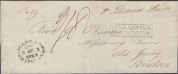 139674 1823 MAIL MADRAS TO LONDON WITH 'INDIA LETTER/PORTSMOUTH' HAND STAMP (ROB In.2).