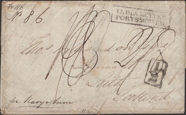 139675 1825 MAIL INDIA TO LEITH WITH 'INDIA LETTER/PORTSMOUTH' HAND STAMP (ROB In.3).