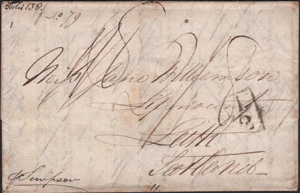 139677 1826 MAIL INDIA TO LEITH WITH BOXED 'INDIA LETTER/PORTSMOUTH' WITH DOUBLE FRAME (ROB In.4).