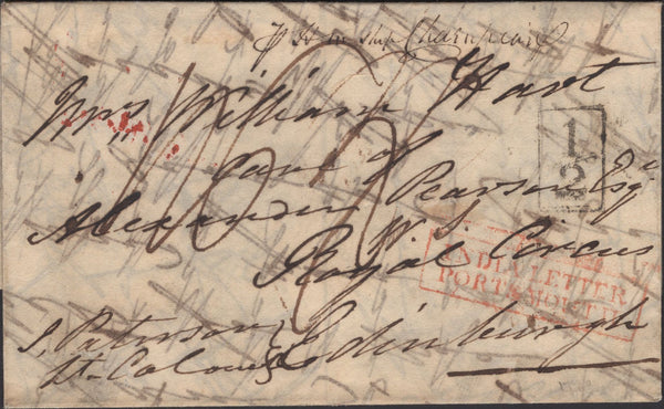 139679 1828 MAIL MADRAS TO EDINBURGH WITH 'INDIA LETTER/PORTSMOUTH' IN RED (ROB In.3).