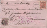 139683 1869 MAIL LANARK, SCOTLAND TO INDIA WITH 10D RED-BROWN (SG112) RE-DIRECTED WITHIN INDIA WITH 1A BROWN.