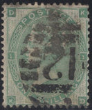 139686 1862 1S GREEN PL.1 LETTERED KD VARIETY 'K IN LOWER LEFT CORNER WITHIN WHITE CIRCLE' (SG90a), GOOD USED.