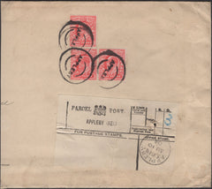 139699 1904 PART ENVELOPE WITH 'APPLEBY (AEL)' PARCEL POST LABEL, ALONGSIDE KEDVII 1D X 3.