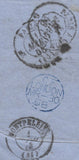 139702 1858 MAIL LONDON TO FRANCE WITH VERY SCARCE COMBINATION SURFACE PRINTED 4D CARMINE (SG66) AND 1D LINE ENGRAVED PERFORATION 16 (SG36).