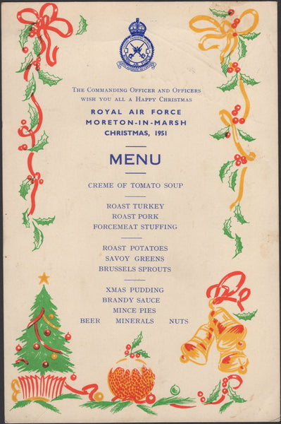 139708 1951 CHRISTMAS MENU 'ROYAL AIR FORCE, MORETON IN MARSH'.