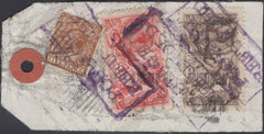 139710 CIRCA 1930 PARCEL TAG LONDON TO TRIPOLI, NORTH AFRICA WITH SEAHORSE 2/6 (SG415a) AND 5S (SG416), WITH 'POSTAGE/REFUNDED' HAND STAMP.