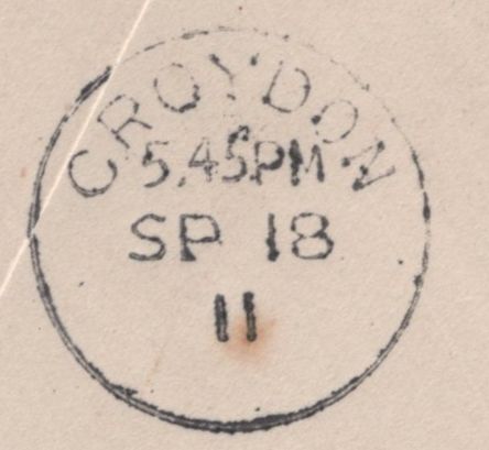 139714 1911 FIRST OFFICIAL U.K. AERIAL POST LONDON EMERGENCY ENVELOPE IN OLIVE GREEN TO ADDISCOMBE, SURREY.