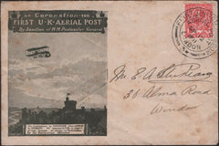 139717 1911 FIRST OFFICIAL U.K. AERIAL POST LONDON EMERGENCY ENVELOPE IN OLIVE GREEN TO WINDSOR.